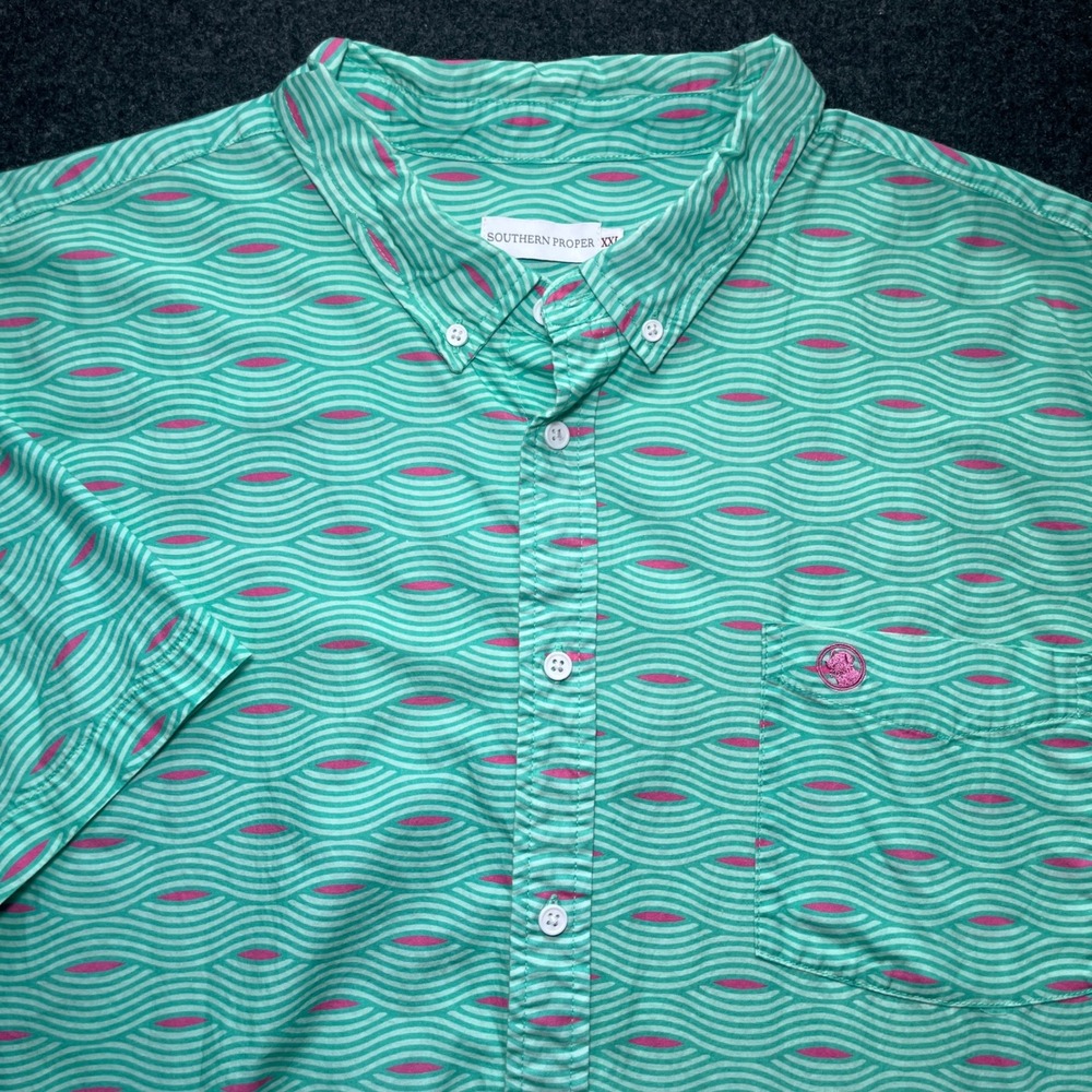 Southern Proper Button Down Shirt Mens XXL Green Excellent Short Sleeve Pattern